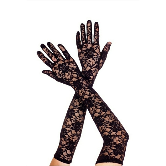 Music Legs Accessories - LAST ONE Elegant Opera Length Black Floral Lace Gloves